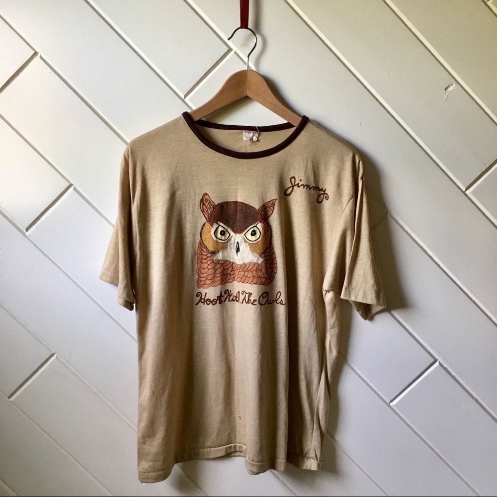 SOLD-Cutie hand painted owl and eagle shirt